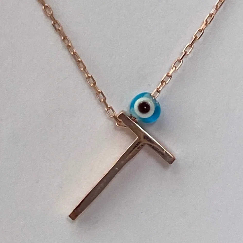 925 Silver letter T initial evil eye necklace